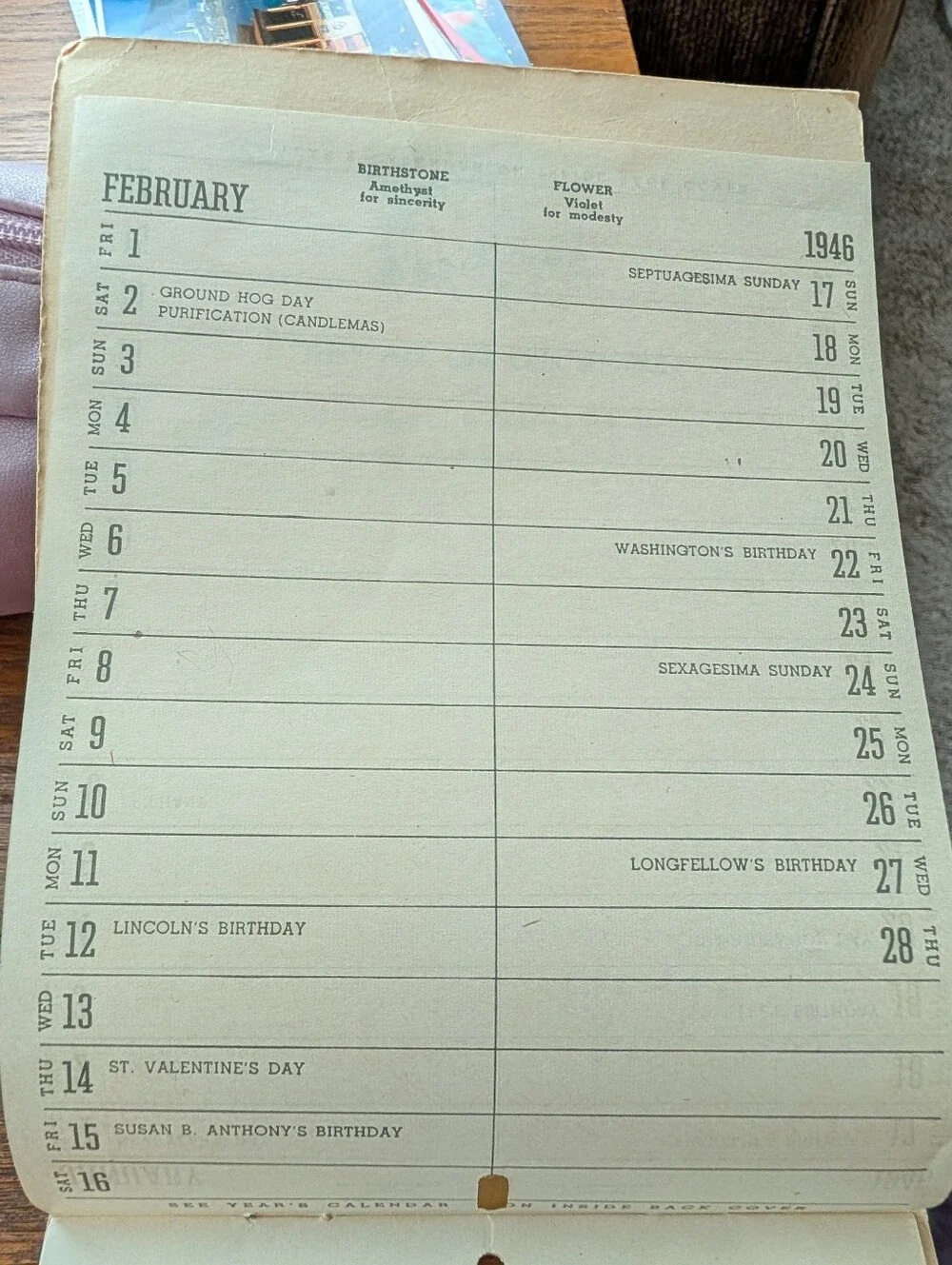 Vintage 1946 Calendar